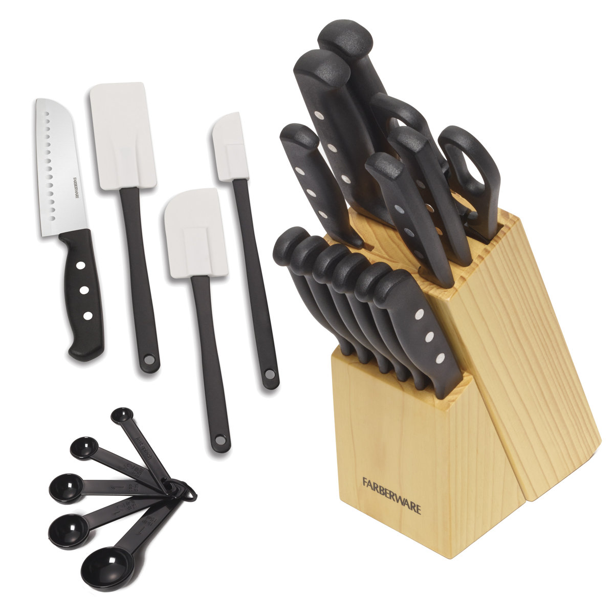Farberware 22-Piece Never Needs Sharpening Triple Rivet Stainless Steel Knife Block and Kitchen Tool Set